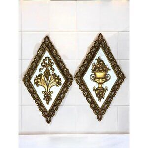 Vintage Homco Wall Plaques Ornate Diamond Shape #7224 & 7225